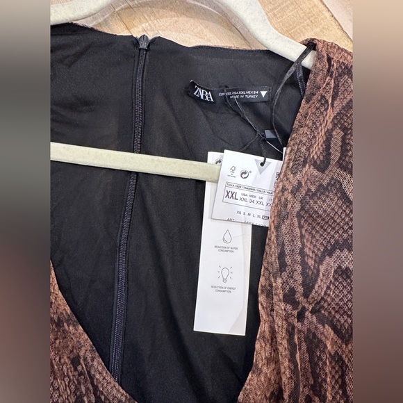 Zara blogger long sleeve tulle.snake print ruched dress - Picture 6 of 11